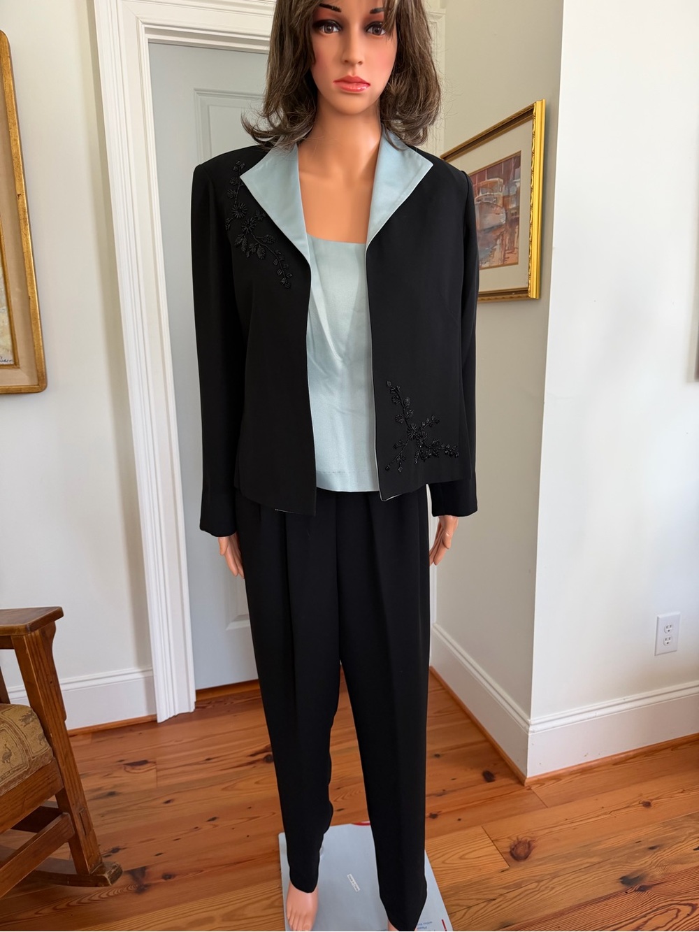 Positive Attitude Black Pantsuit with Light Blue Shell